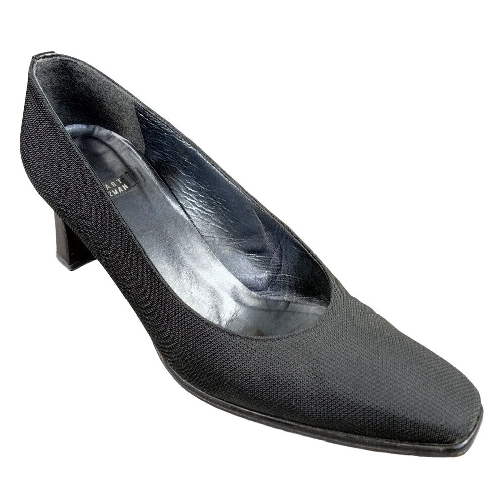 Stuart Weitzman Black Textured Fabric Square Toe Pumps Sz 8.5 - Low Block Heel